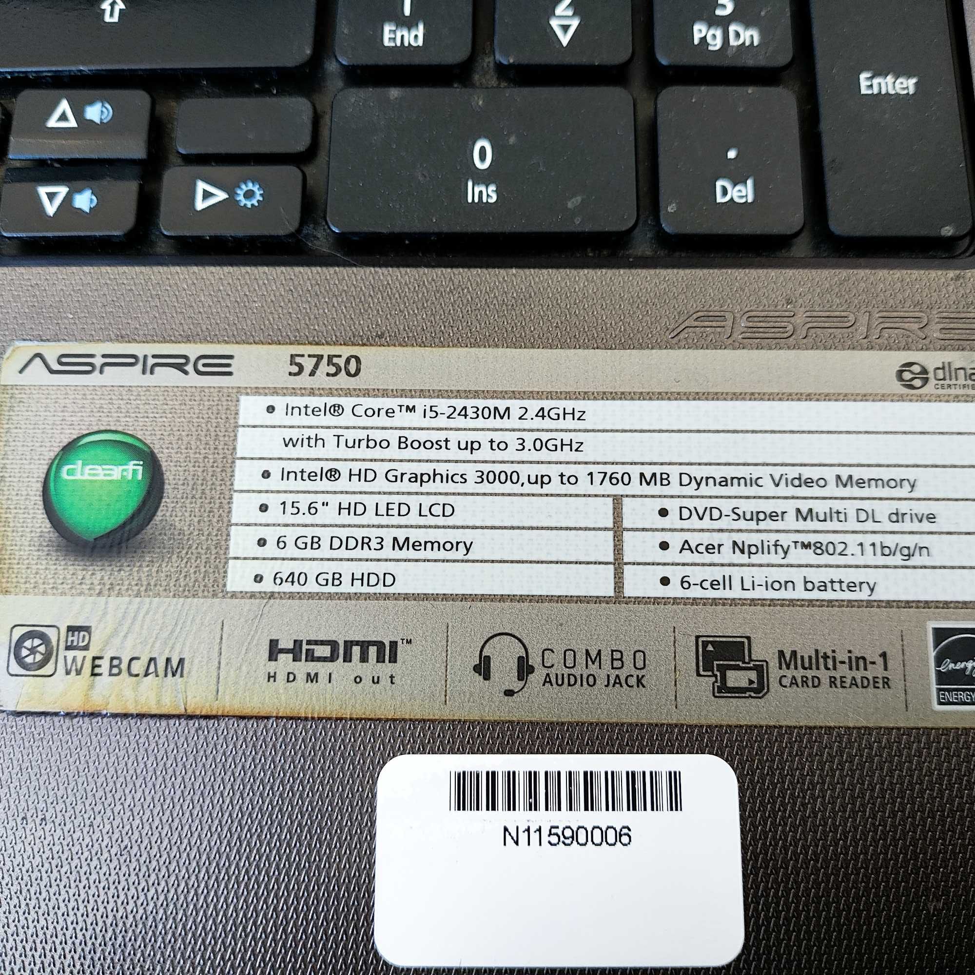 Ноутбук Acer Aspire 5750 15.6" i5-2430M/6Gb DDR3/640HDD/HDGraphics3000