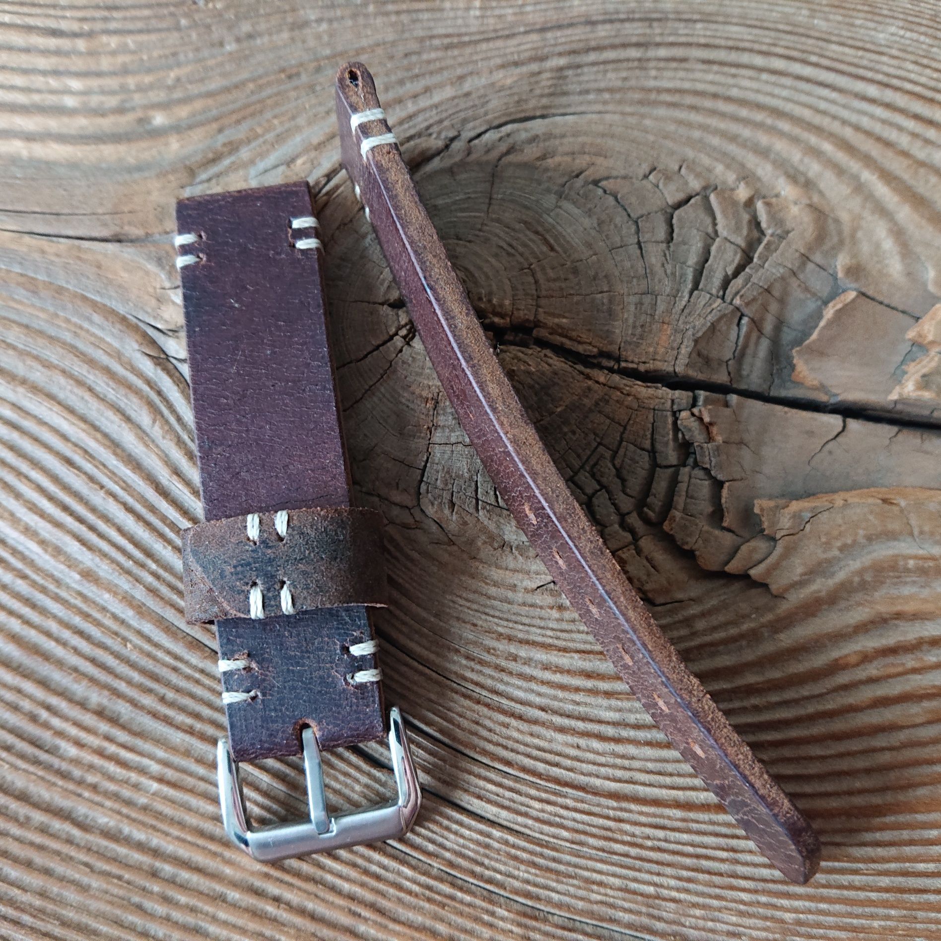 Pasek do zegarka 20 mm handmade skóra vintage ręcznie robiony