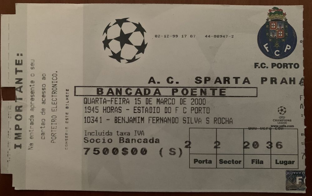 Bilhetes Europeus FC Porto 1990’s 2000’s