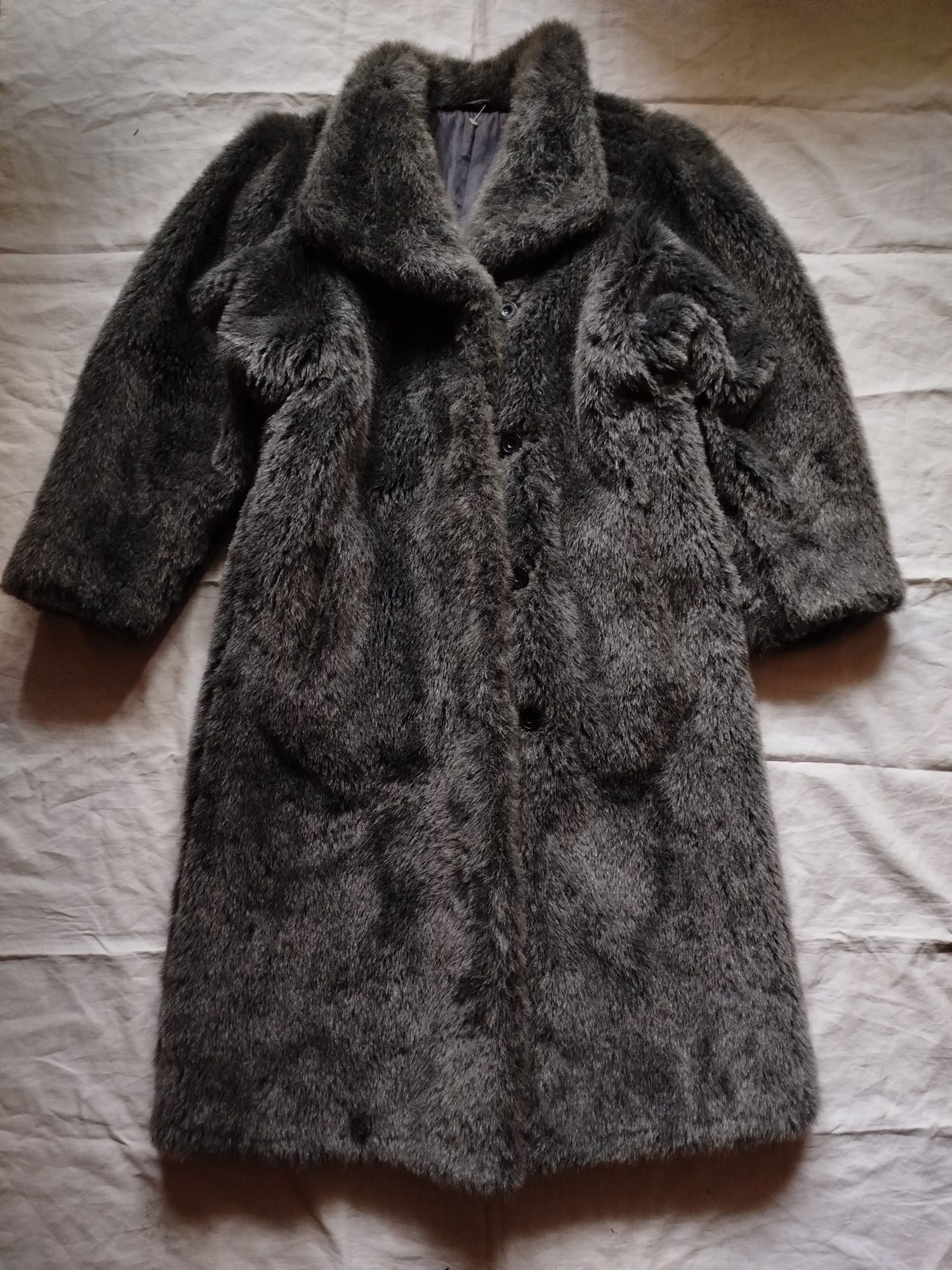 Пальто жіноче зимове міді сіре тепле шуба довга хутро m l xl 44 46