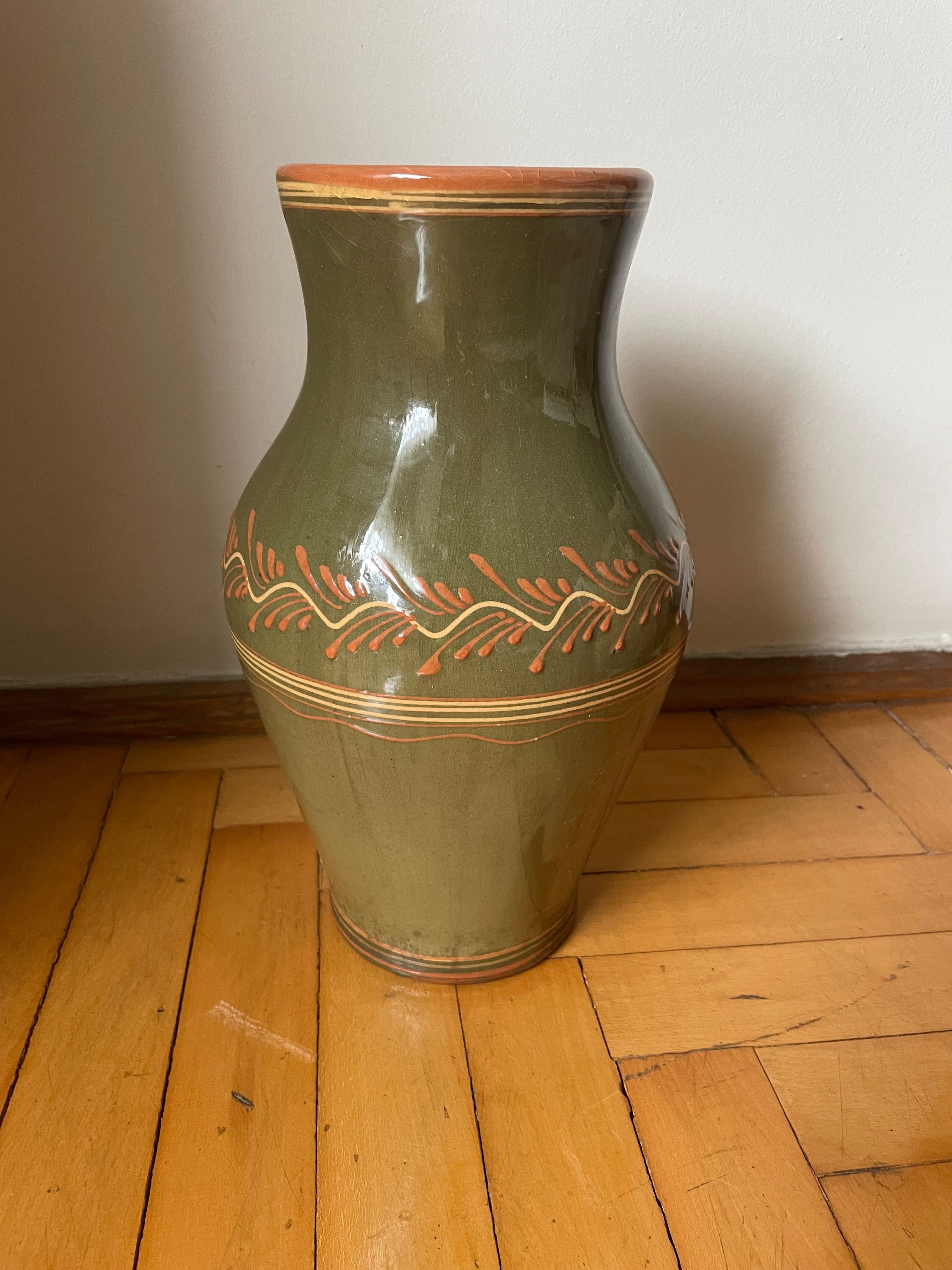Wazon PRL ceramika zielony 31 cm x 17 cm stan idealny!