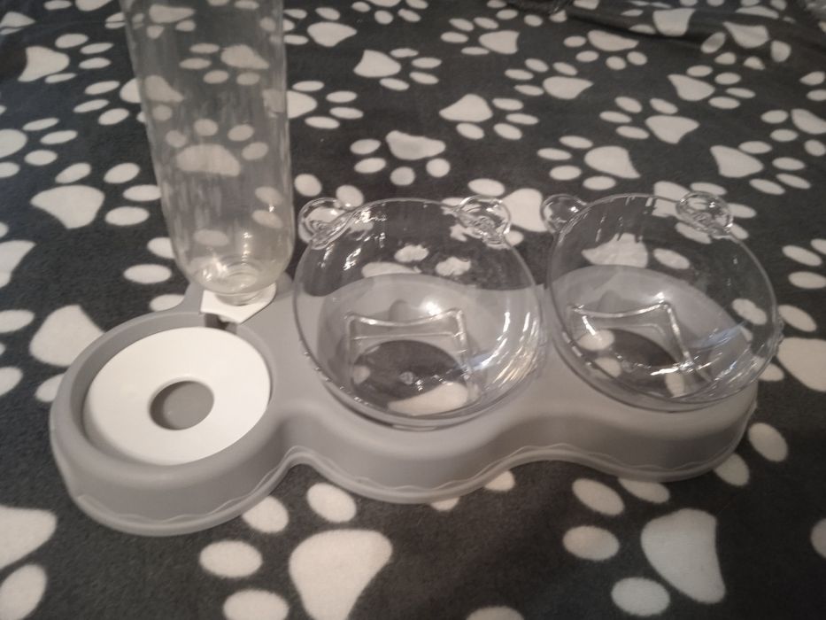 Podwójna miska z automatycznym dozownikiem wody, Poidło dla kota i psa