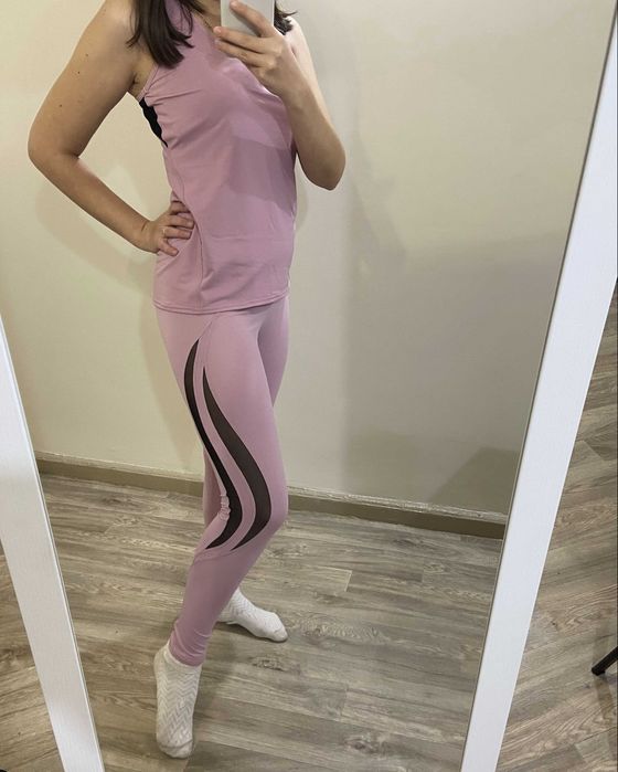 Костюм для фітнеса лосини та майка рожевий