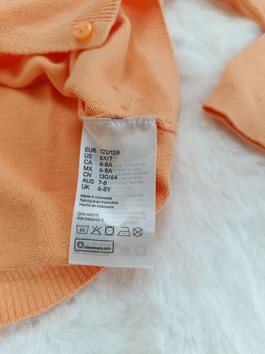 Pomarańczowy kardigan sweterek dziewczęcy 100% Bawełny 122/128 cm H&M