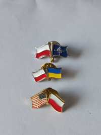 Przypinki wpinki pin Polska Nato Usa ukraina flagi