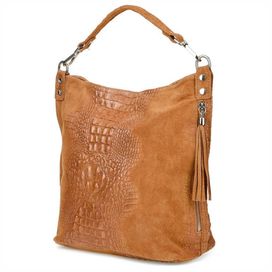 TOREBKA zamszowa damska shopper worek z frędzelkiem kroko V476 camel