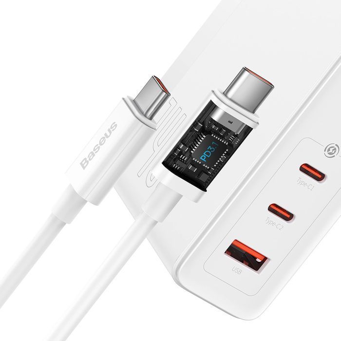 Baseus GaN5 Pro szybka ładowarka 2xUSB-C+USB 140W EU biała