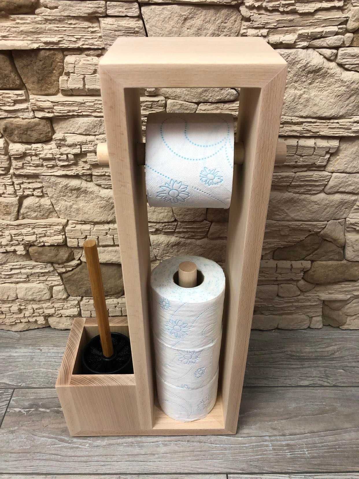 Stojak drewniany na papier toaletowy + szczotka WC wiele kolorów