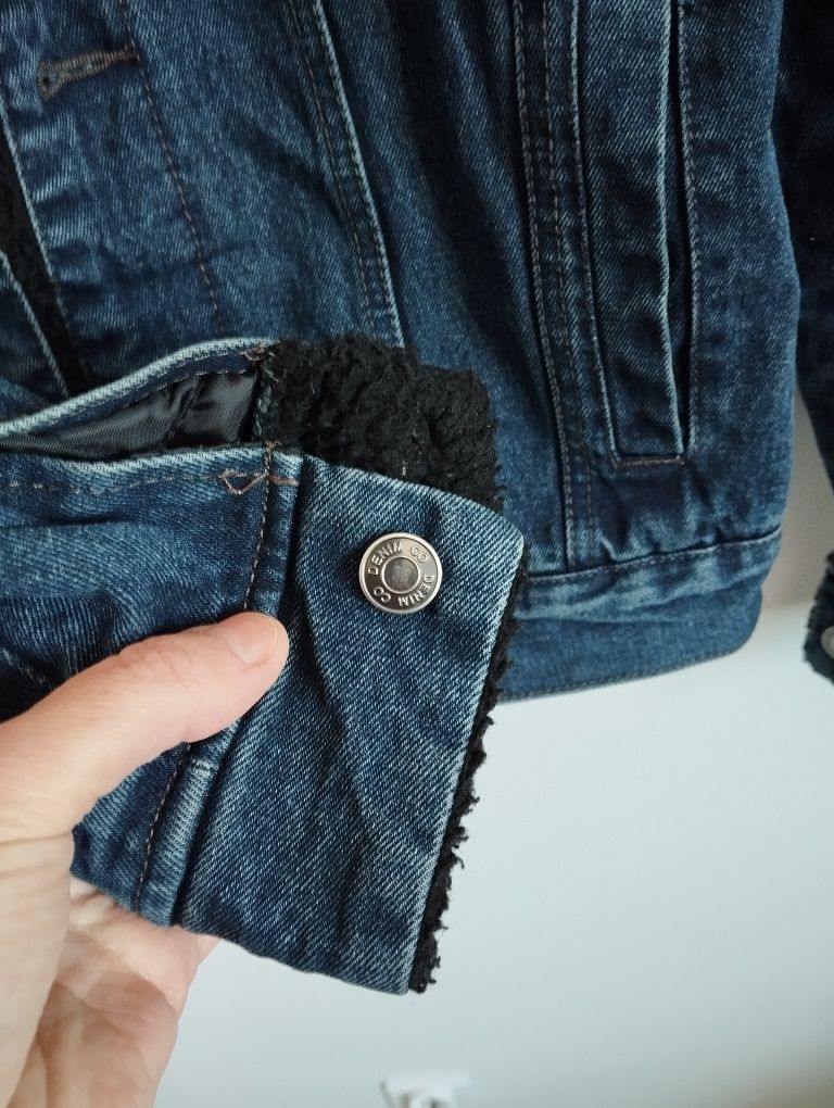 Zimowa przejściowa kurtka jeansowa na baranku, uniseks r. S/M Denim Co