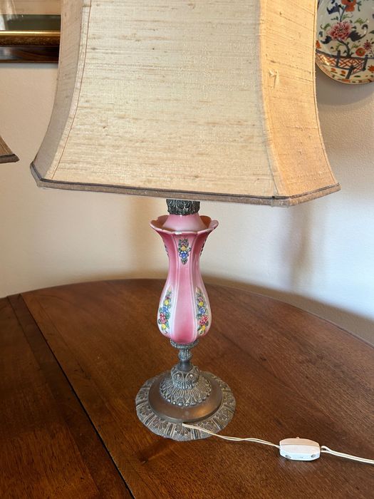 2 Candeeiros Vintage, Ceramica com base em latão