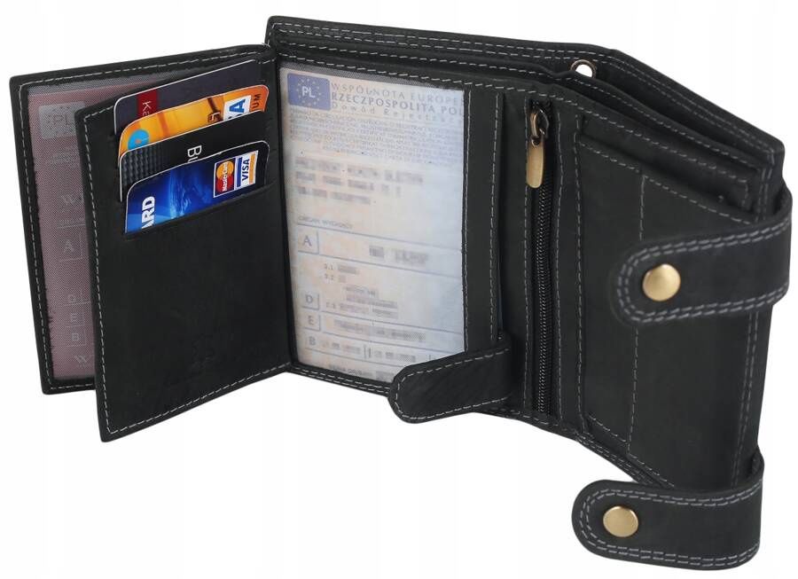 atrakcyjny, skórzany portfel męski z mosiężnym łańcuchem - always wild