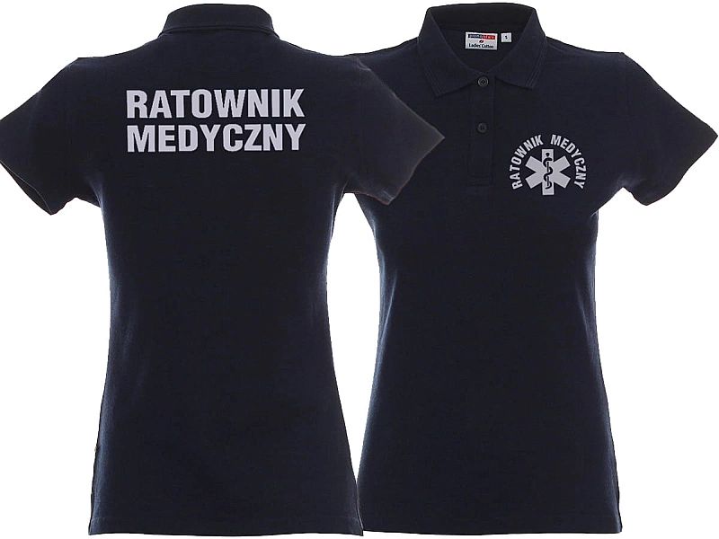 Koszulka Polo ratownicza granatowa damska odblaskowa FUNKCYJNA (XS)