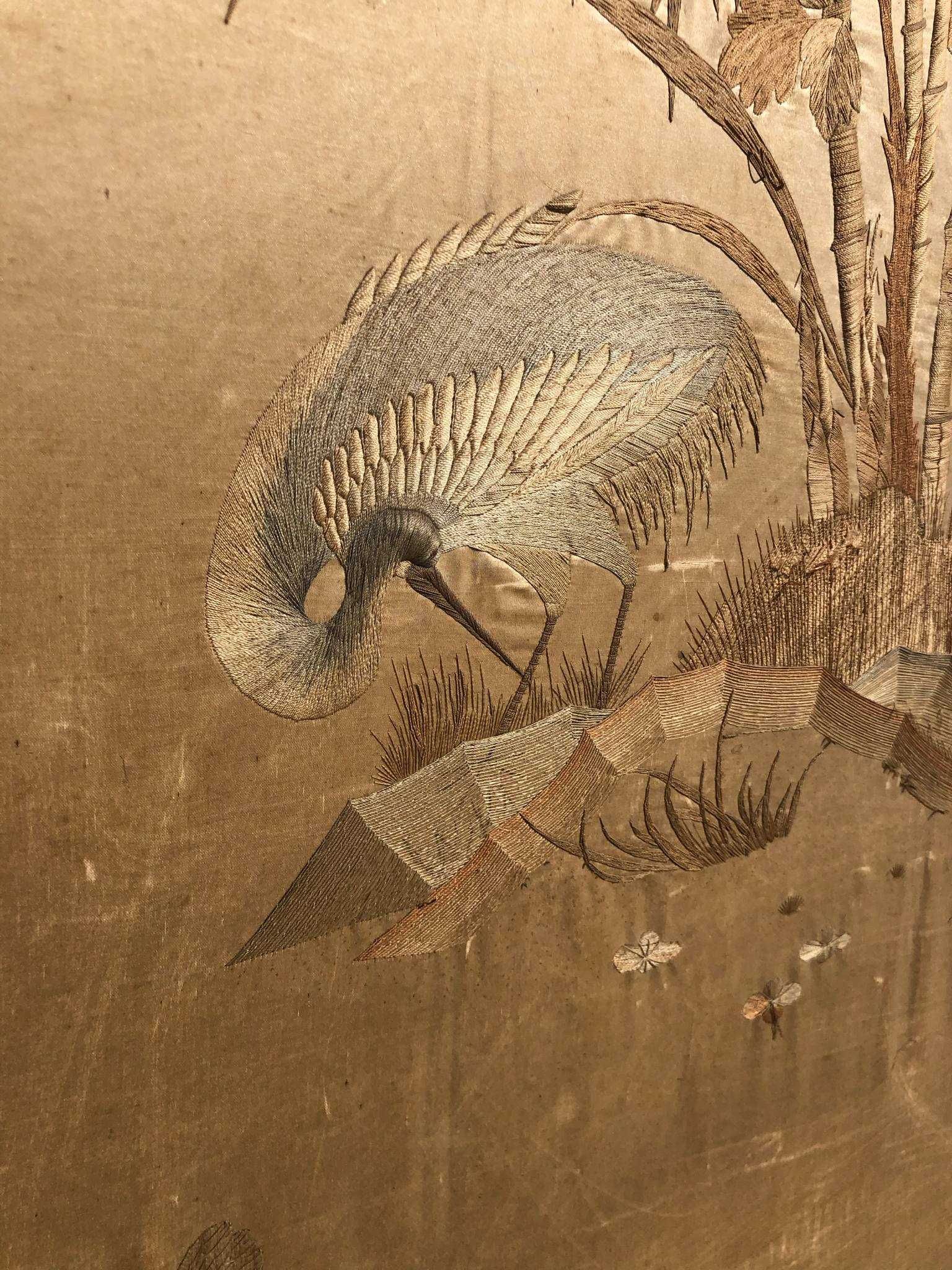 Quadro Seda Bordado Antigo Japonês Grande - 182cms x 111cms