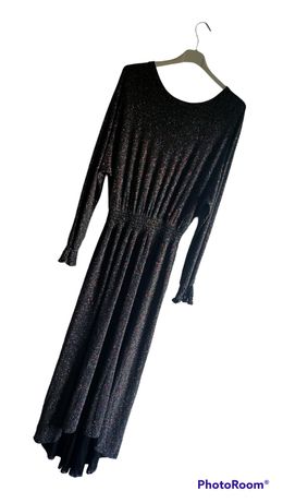 Długa sukienka błyszcząca świecąca brokatowa M maxi czarna srebrna