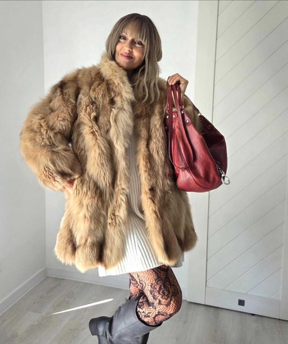 S 36 M 38 Kremowe Beżowe futro z lisa naturalnego Super Stan