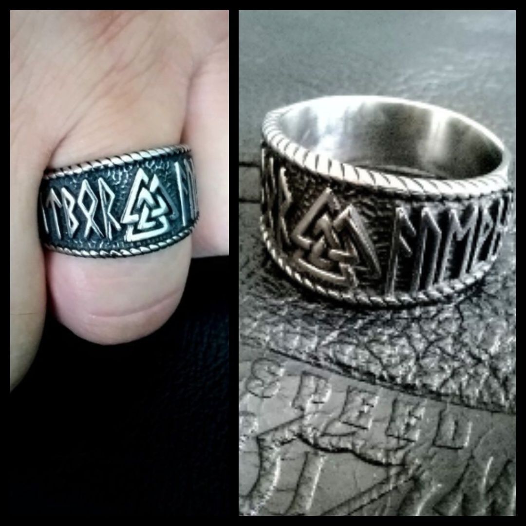 Valknut stalowy sygnet nordycki pierścień obrączka wikinga runy węzeł