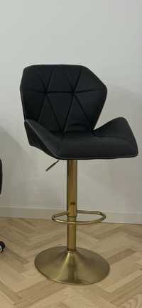 Fotel kosmetyczny krzeslo hoker brwi makijaz czarne złote ekoskora