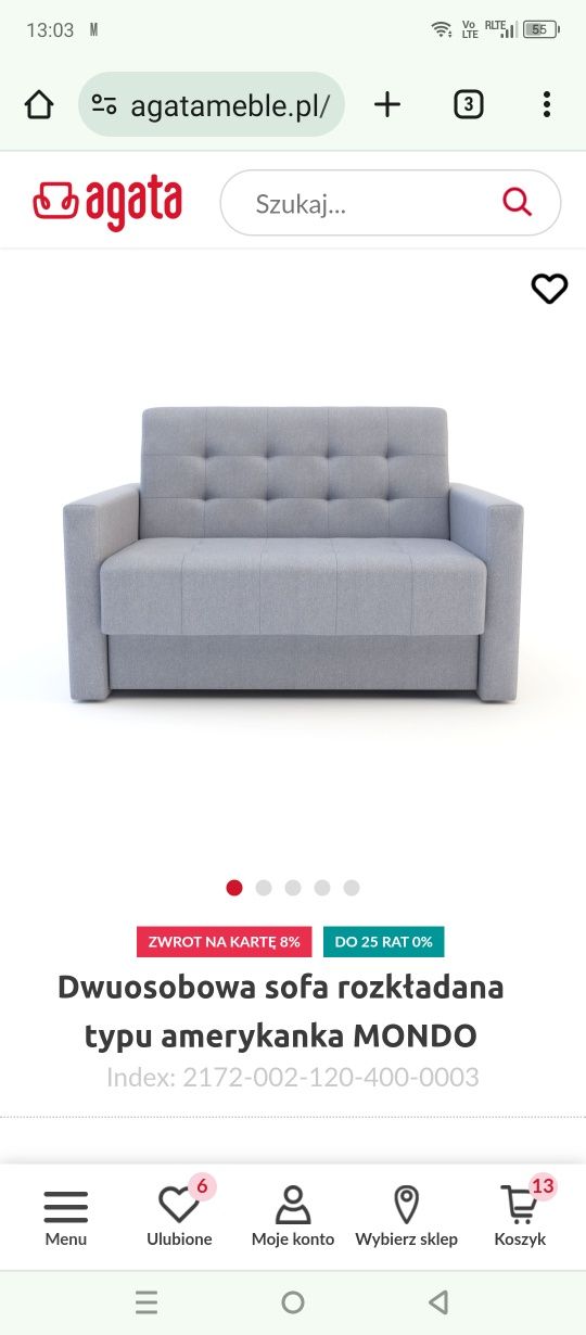 Oferta ważna do 10.05 ! Sprzedam Sofa szara Agata Meble