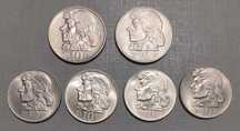 10 Złotych Kościuszko 1959, 1960, 1969, 1970, 1971, 1972 Zestaw 6 szt