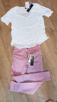 Zestaw komplet elegancki M 38 Moodo nowe spodnie biała bluzka
