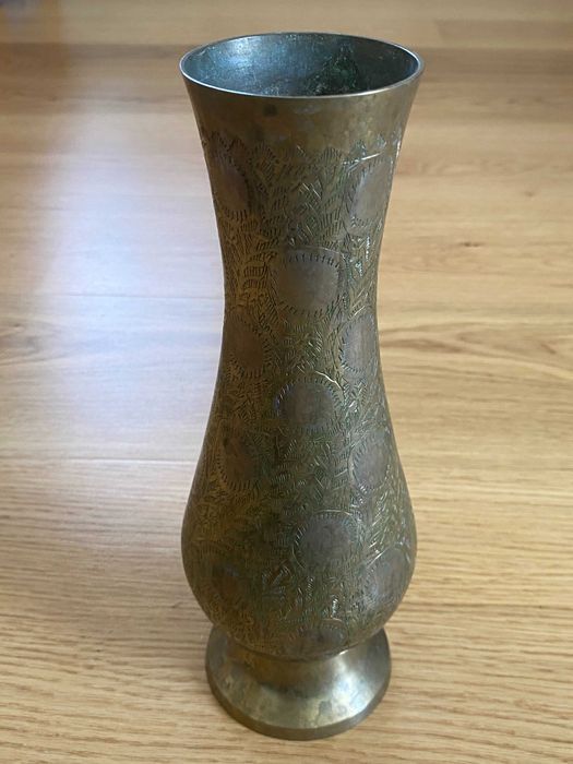 Stary wazon mosiądz grawerowany wys. 24 cm cudo ANTYK