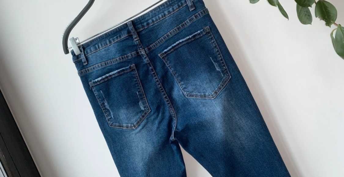 r. 42 / r. XL / Denim Life granatowe dżinsy z wysokim stanem