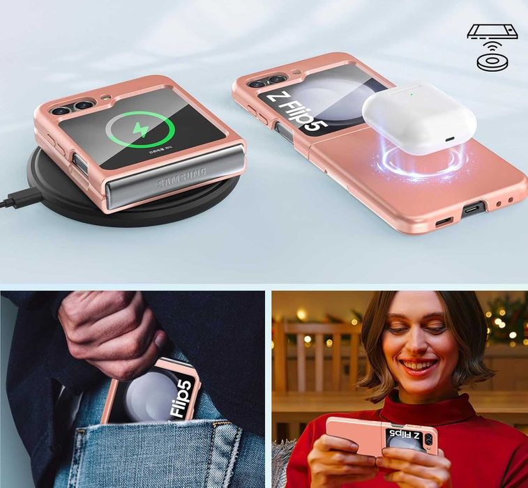 Vizvera etui Samsung Galaxy Z Flip 5 ultracienkie różowe złoto + szkło
