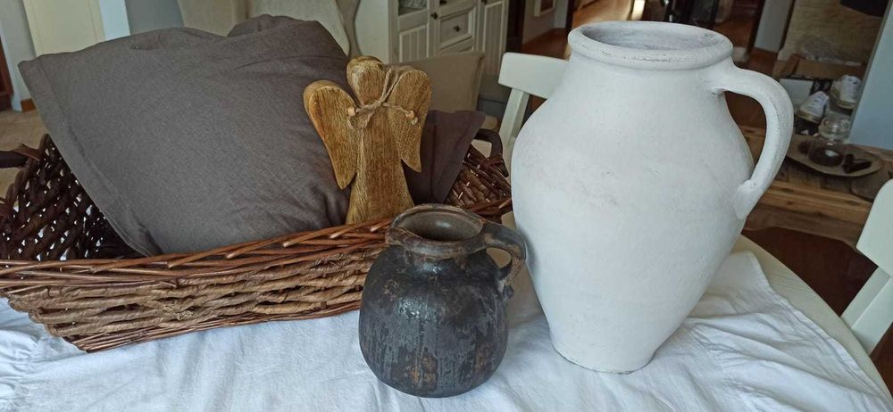 Duży biały wazon / dzban ceramiczny w stylu rustykalnym, prowansalskim