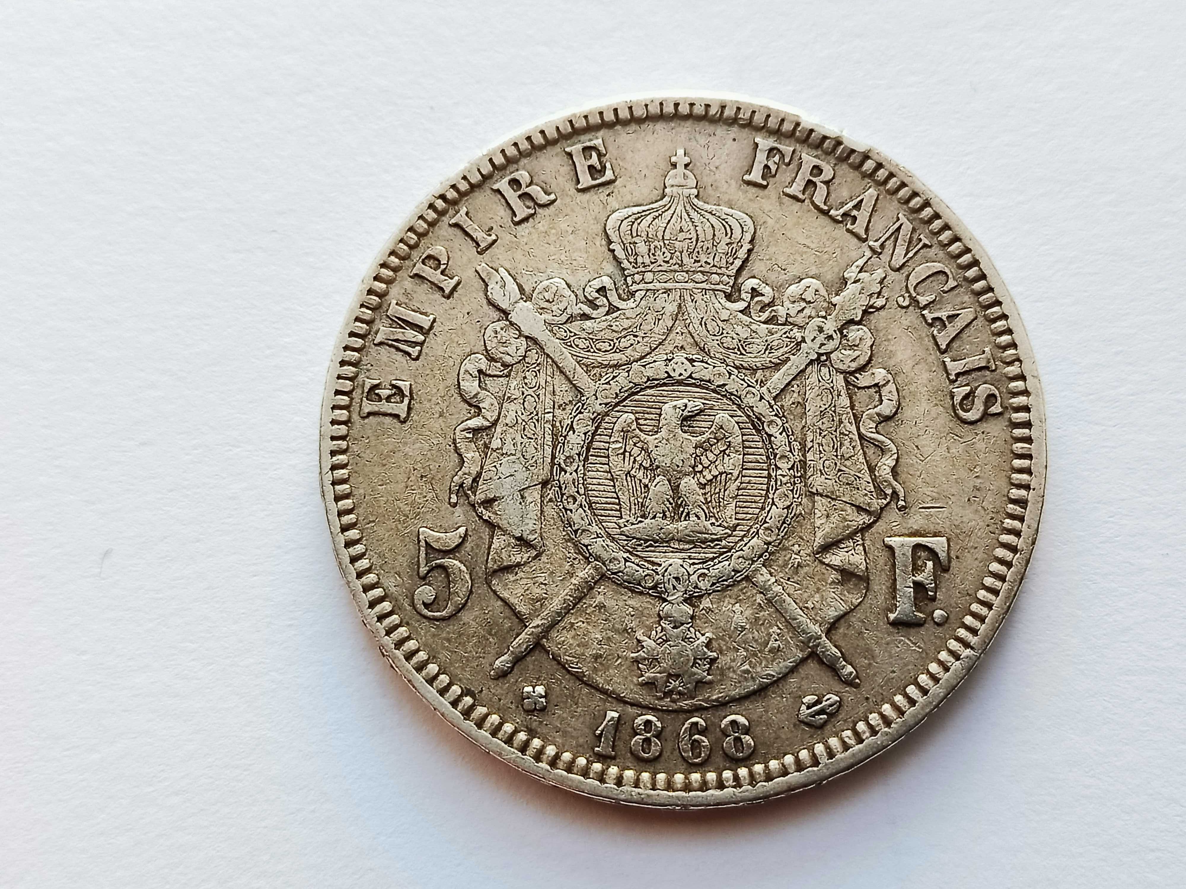 5 Franków 1868 Francja Cesarz Napoleon lll oryginał Srebro