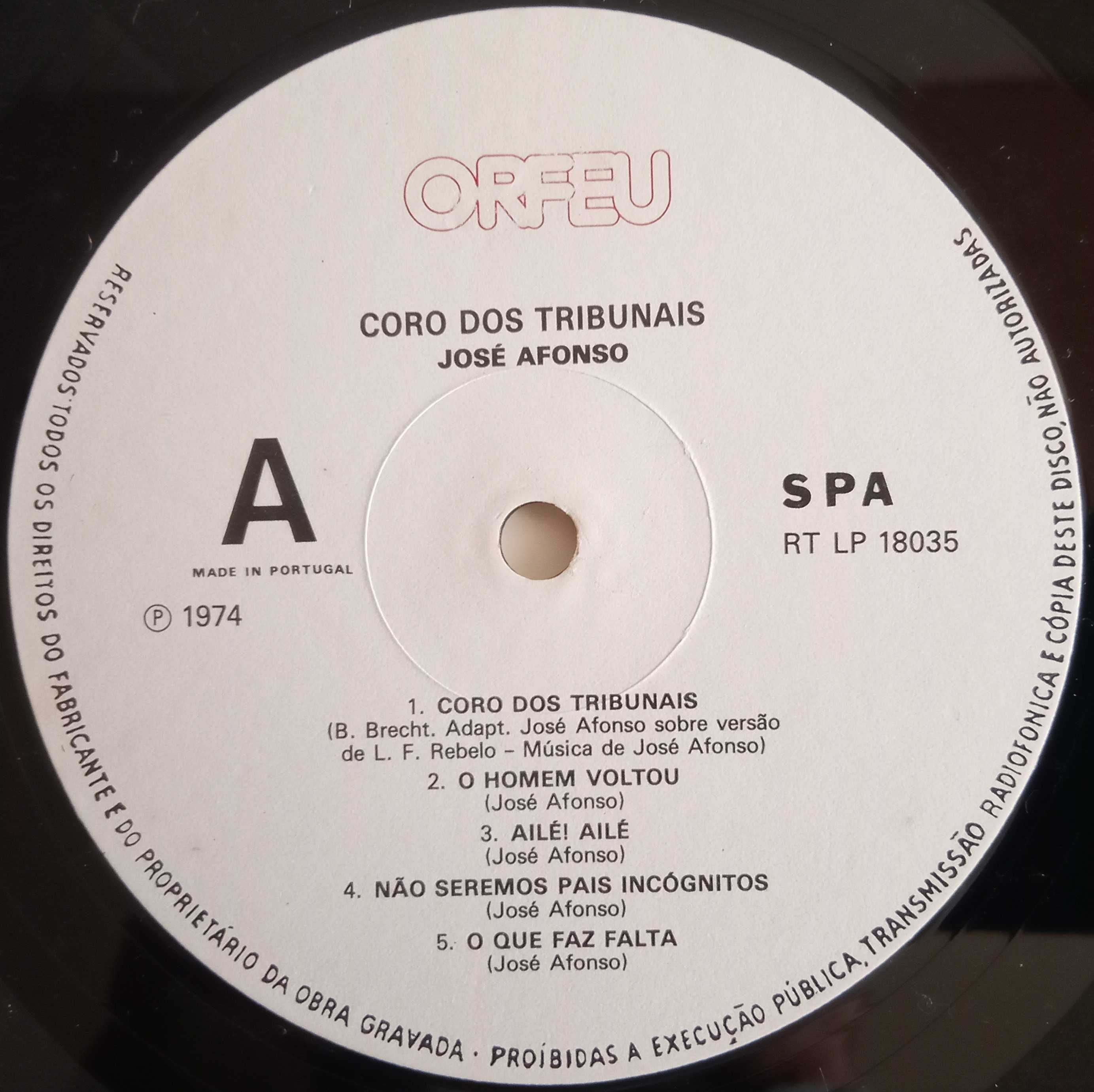 José Afonso	- - - - -		Coro dos Tribunais	- - - - -	LP