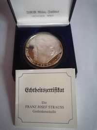 Medal Próba999-CERTYFIKAT -UNIKAT Franz Josef Strauss 7gram