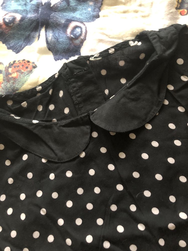 Bluzka dla dziewczynki galowa w groszki z kolnierzykiem h&m