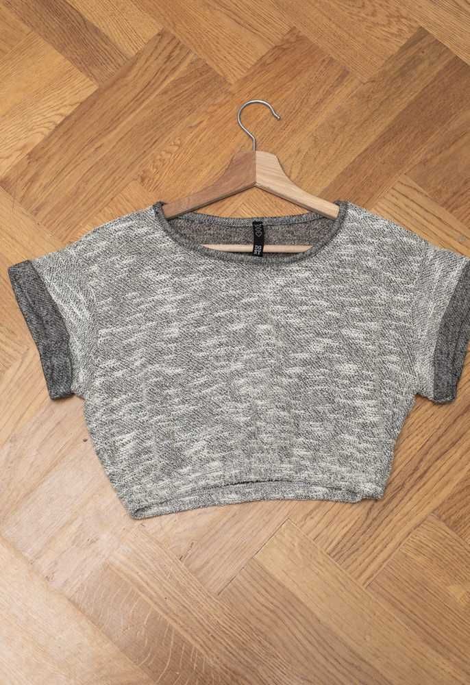 Krótka koszulka crop top szara siwa melanz