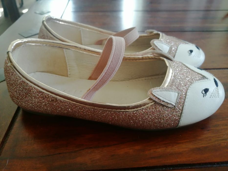 Baleriny Nelly blu, błysk brokat złoto rozmiar 28, długość wkładki 18c