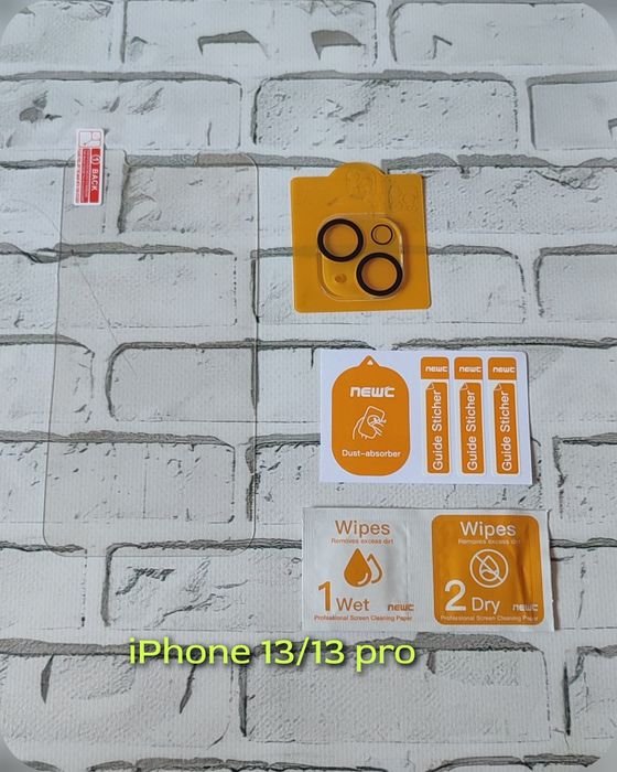 Олиефобное защитное стекло iPhone 13/13pro/14 + защита на камеру