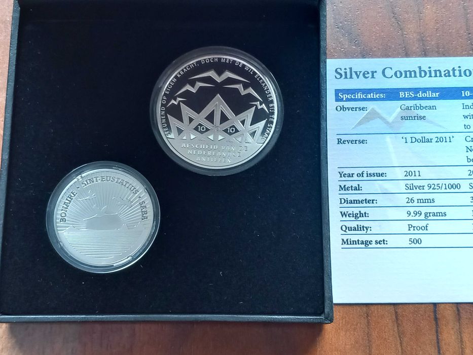 2 Moedas Antilhas Holandesas 2011 Prata Proof- 500 Exemplares