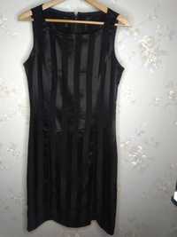Sukienka czarna w paski L 40 z rozcięgiem mała czarna elegancka