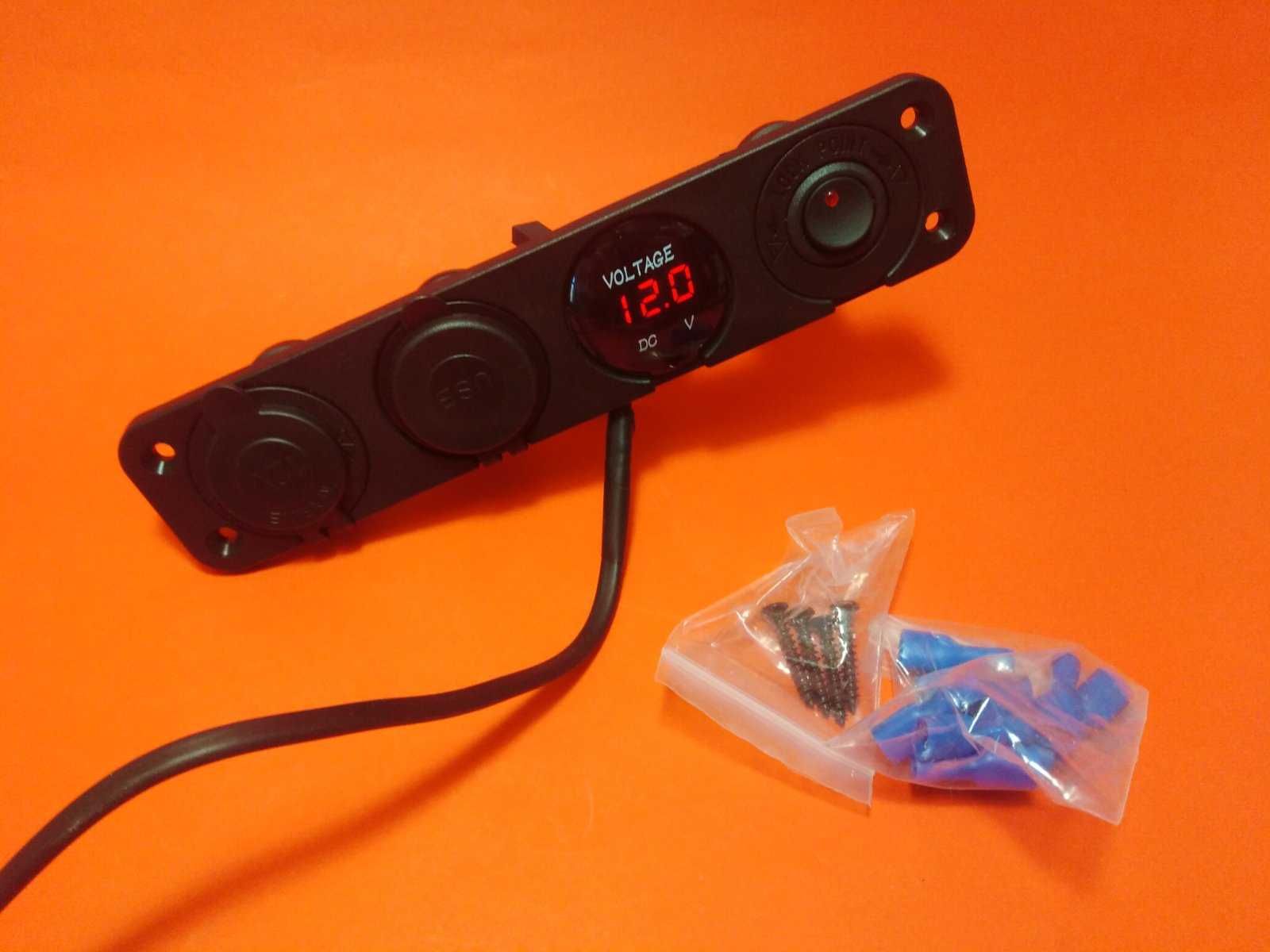 Авто Мото панель Red USB порты вольтметр порт прикуриватель + кнопка