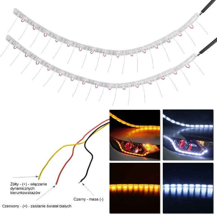 Światła dzienne DRL + kierunkowskazy DYNAMICZNE LED SUPER WHITE 12WAT