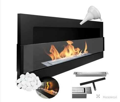 Płaski Biokominek 900x400 czarny mat z szybą