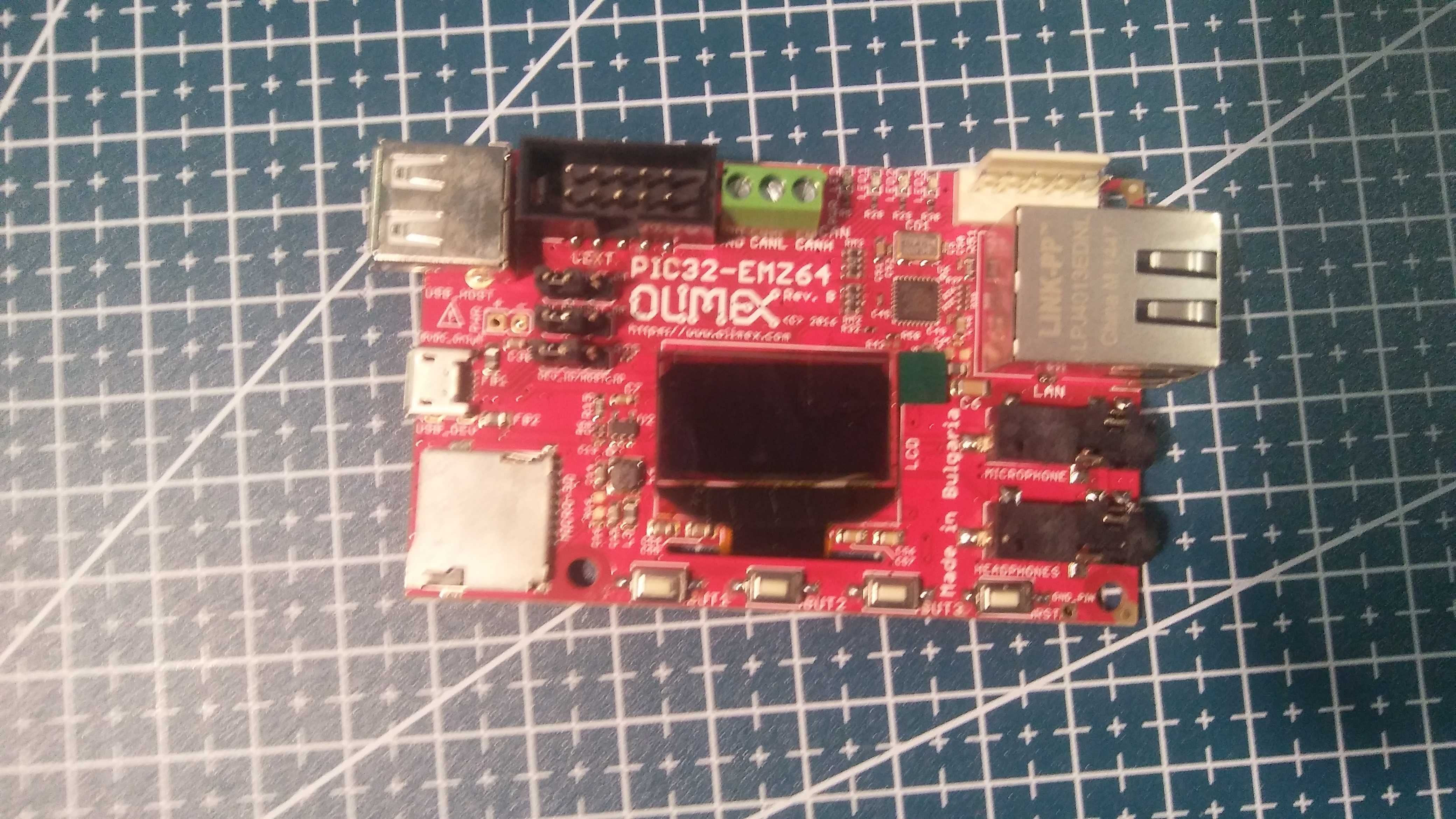 Плата розробки PIC32-EMZ64 (PIC32MZ2048EFH064 + Etherner/CAN/USB/OLED)