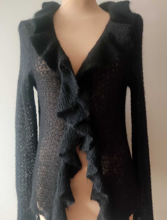 cienki czarny ażurowy sweterek moher r.L