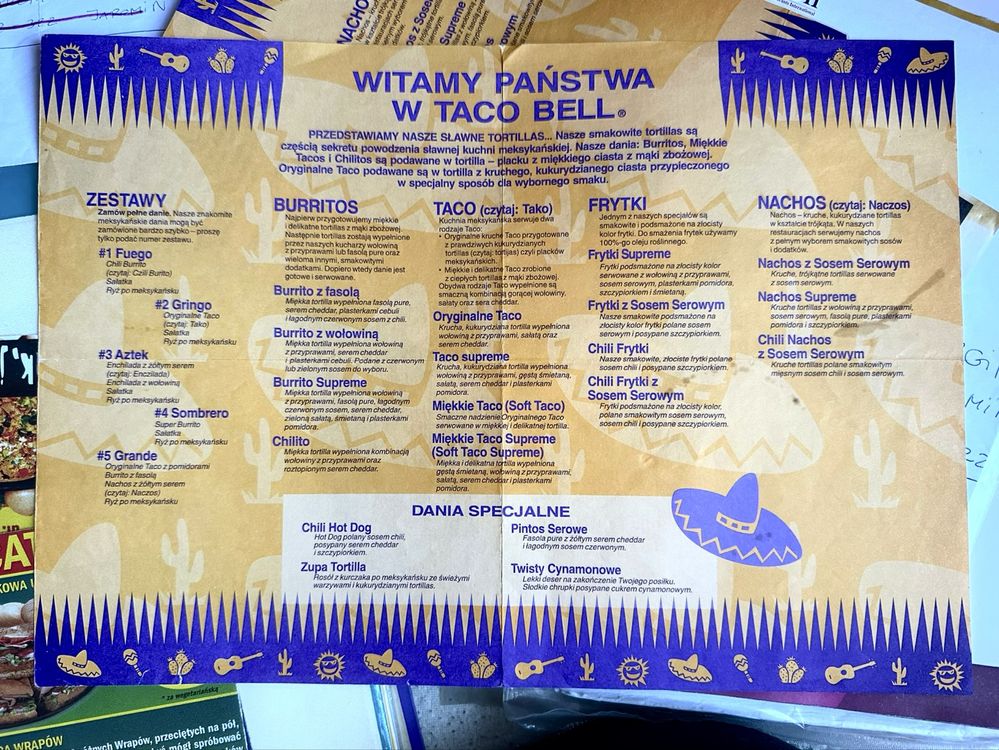 Taco Bell Polska Menu 1993