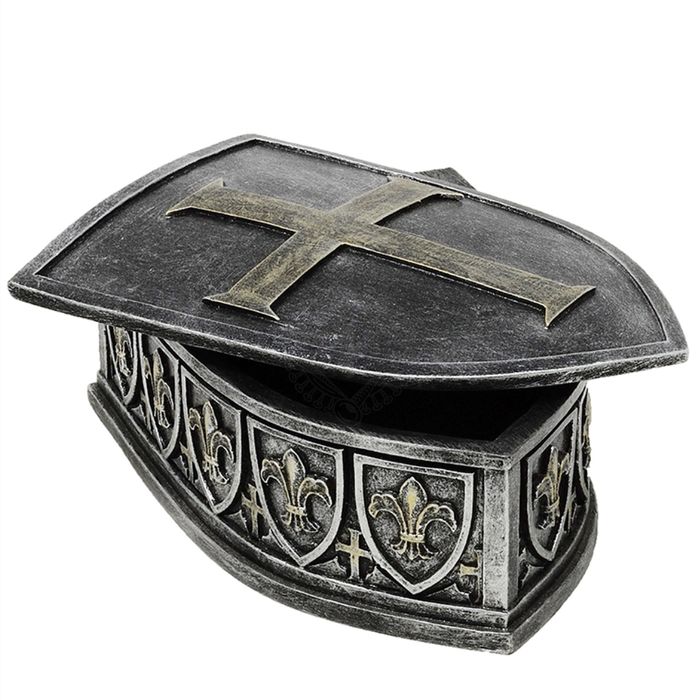 Trumna Crusader 5x12x8cm z krzyżami i liliami francuskimi.