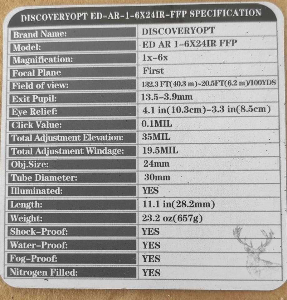 Приціл загонник DISCOVERYOPT ED-AR 1-6x24 IR FFP