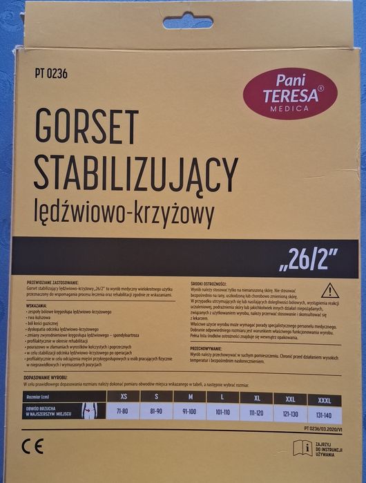 Gorset stabilizujący lędźwiowego krzyżowy rozmiar L