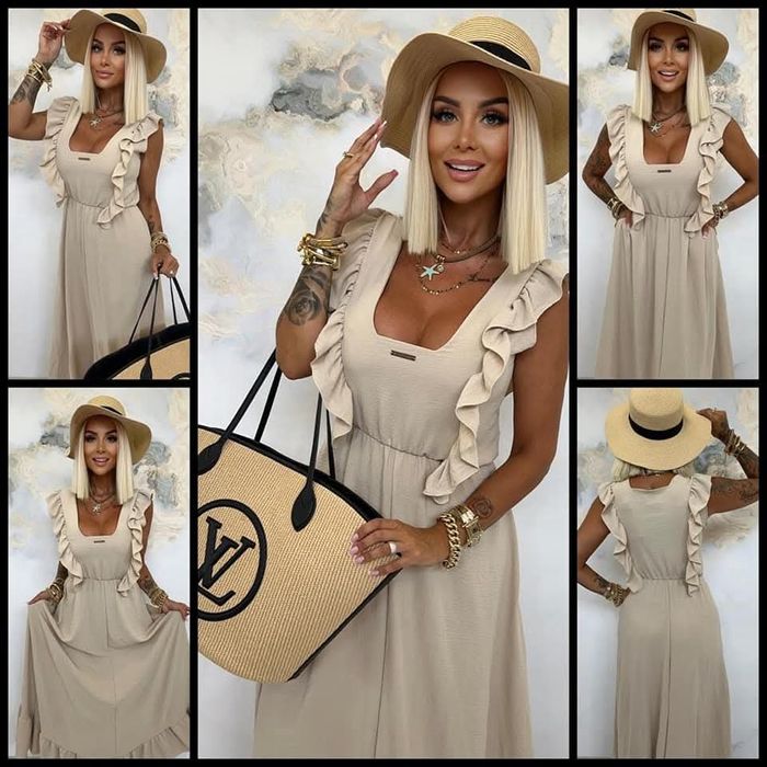 Elegancka sukienka maxi dekolt biała Lola bianka