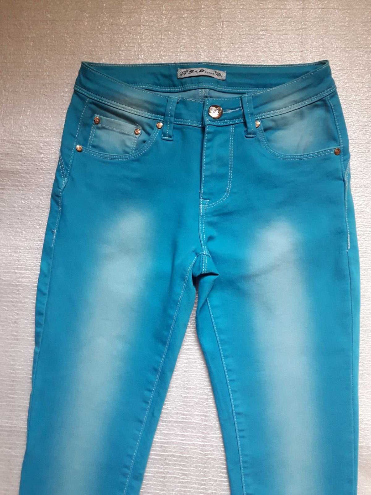Бирюзовые женские стрейчевые  демисезонные джинсы скинни 44 размер