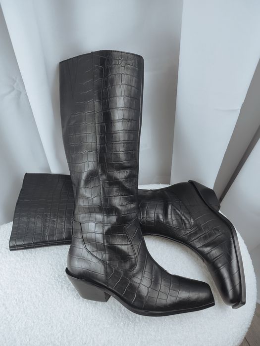Botki kowbojki buty cholewką nosek kwadratowy skóra naturalna 38