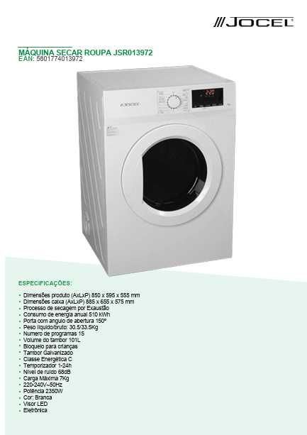 Máquina de Secar Roupa Jocel 7kg Exaustão